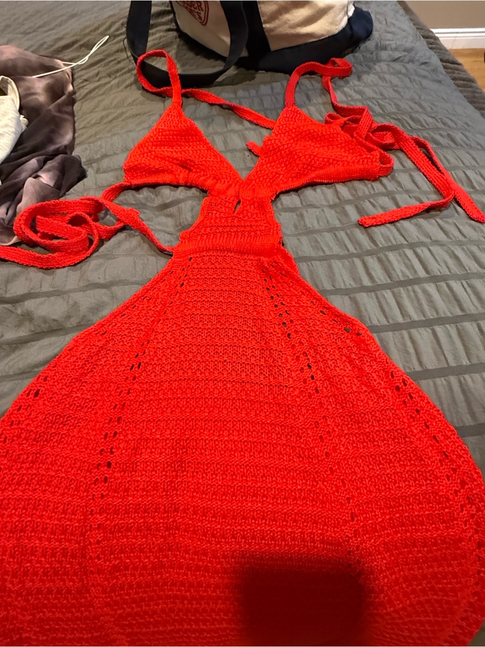 Red Crochet Halter Dress
